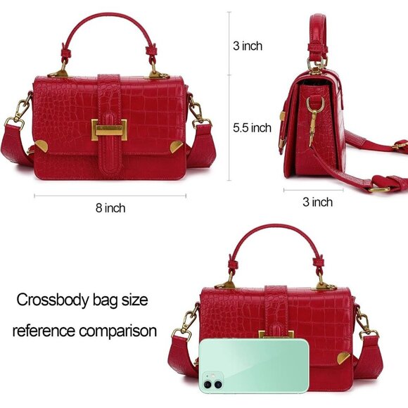 LL LOPPOP Small Classy Leather Crossbody Purse Handle Satchel Handbag Dark Red - Picture 4 of 7